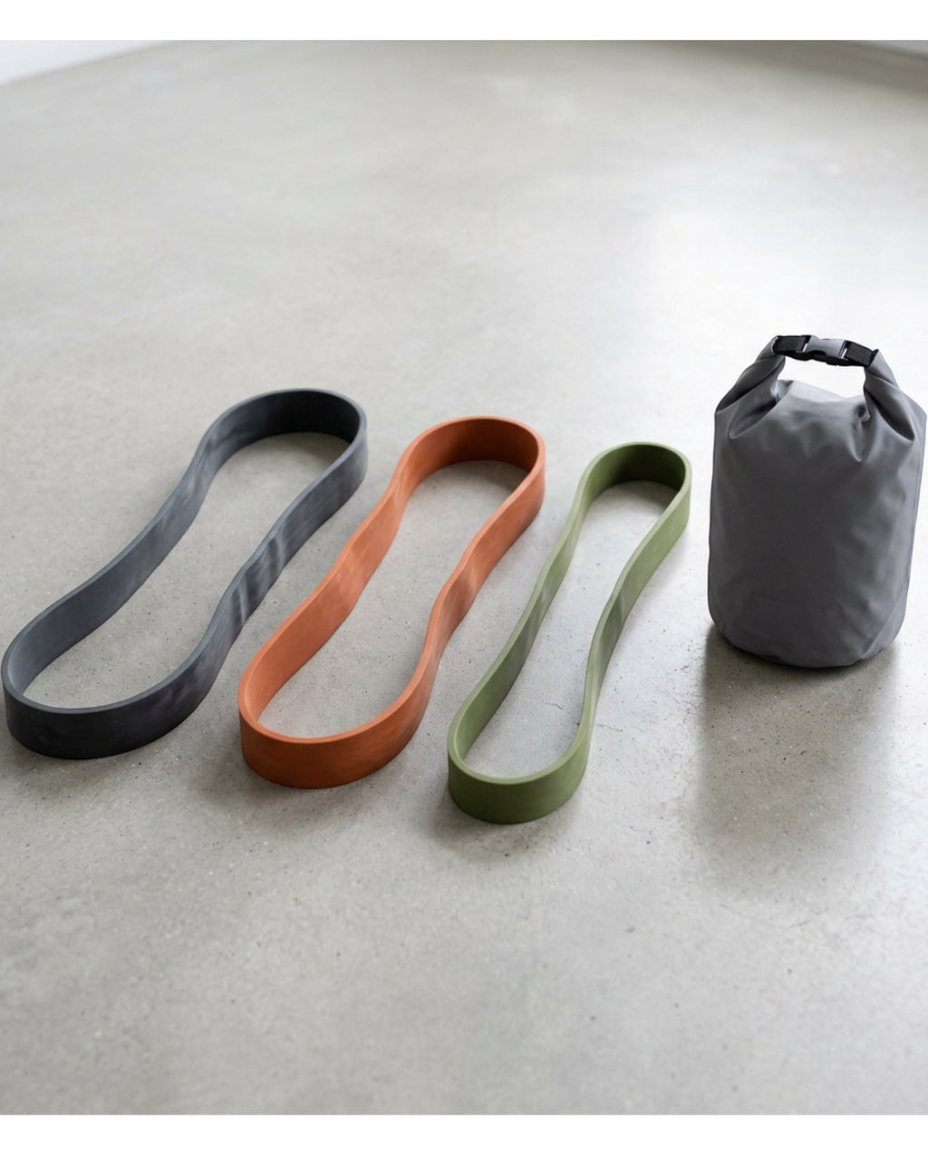 Nixbo Three Long-Loop Latex Assistance Band Set Olive Rust Charcoal - Lifestyle view